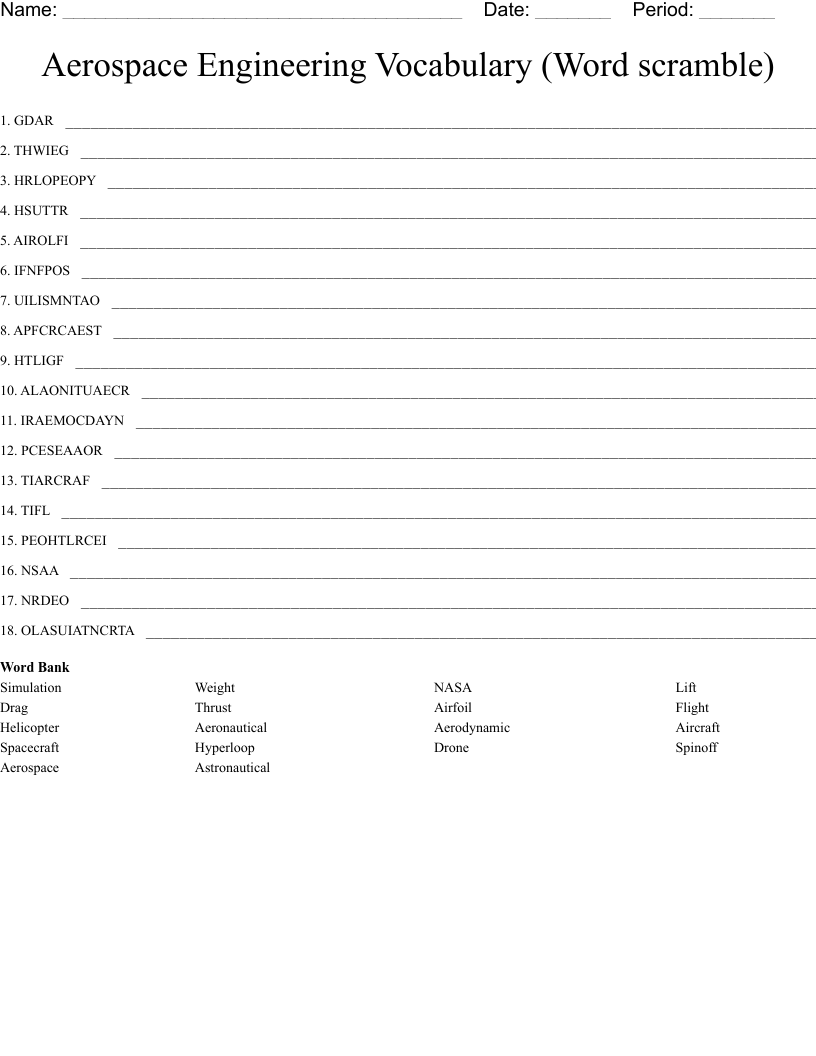 Aerospace Engineering Vocabulary (Word scramble)