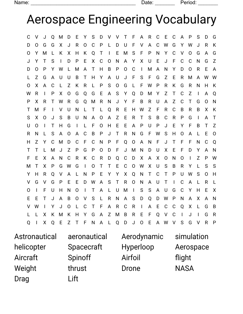 Aerospace Engineering Vocabulary  Word Search