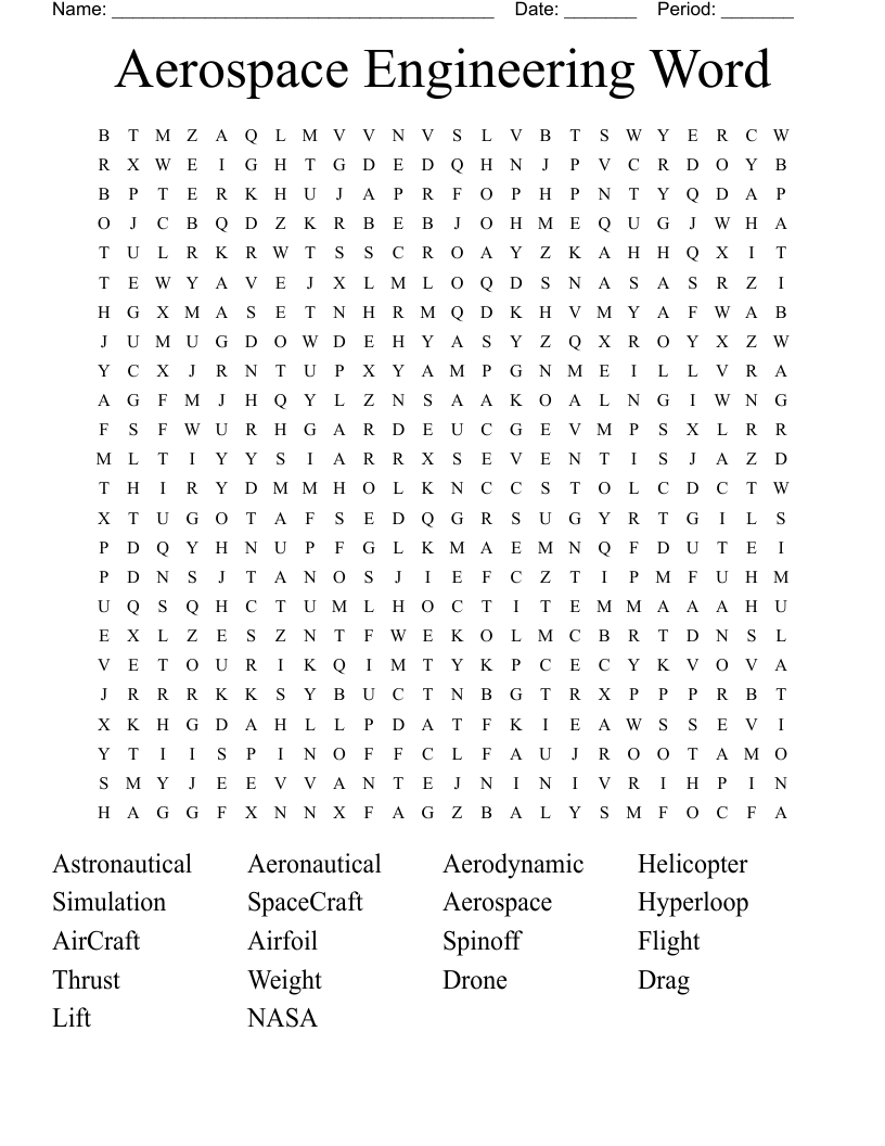 Aerospace Engineering Word Word Search