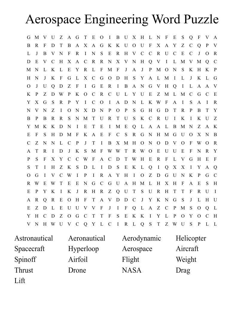 Aerospace Engineering Word Puzzle Word Search