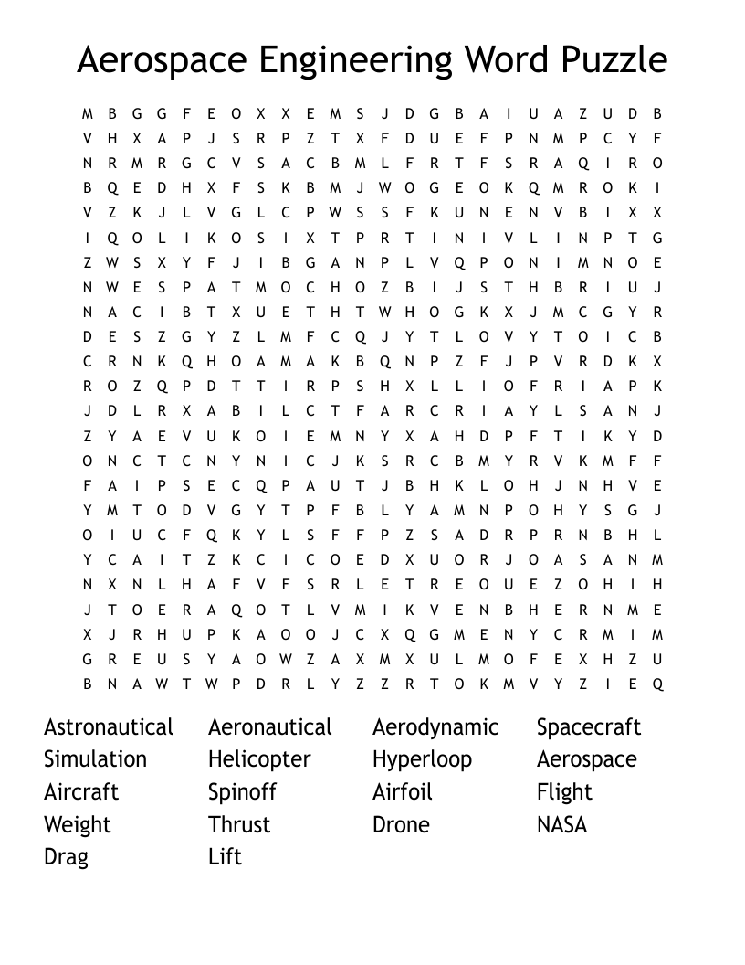 Aerospace Engineering Word Puzzle Word Search