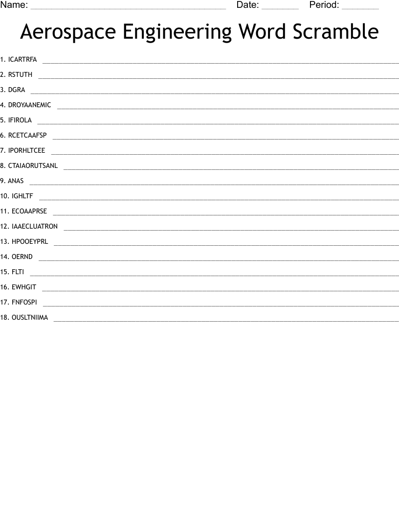 Aerospace Engineering Word Scramble