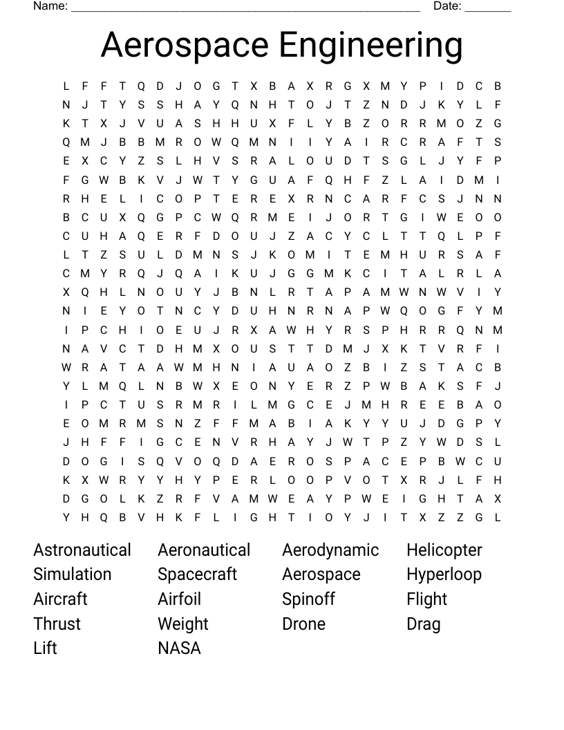 Aerospace Engineering  Word Search
