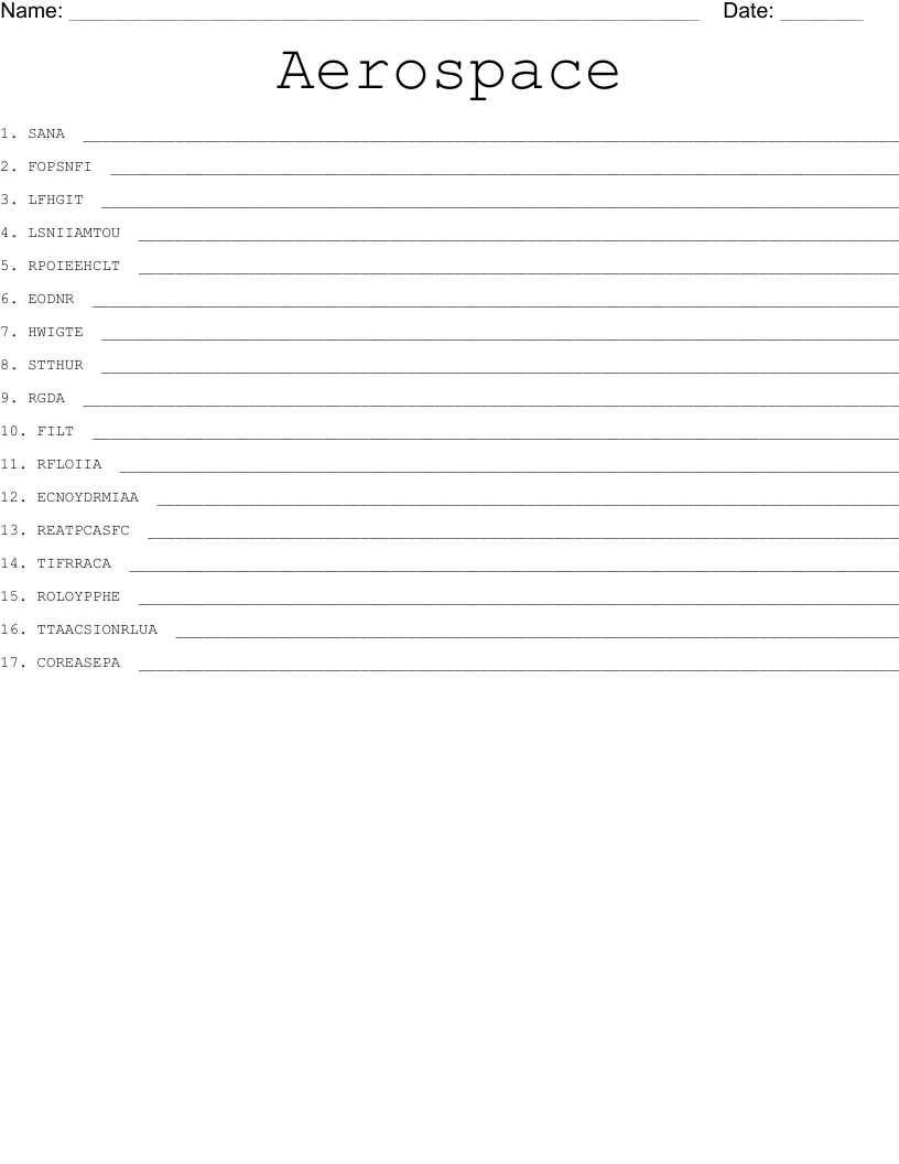 Aerospace  Word Scramble