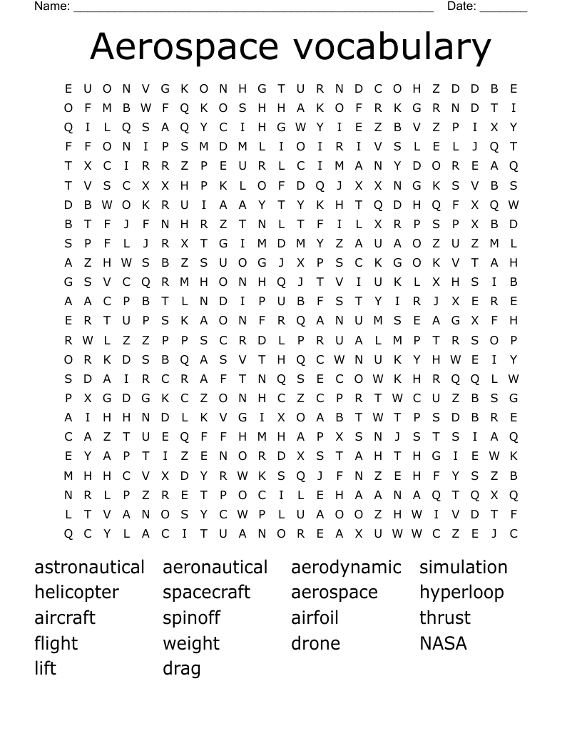 Aerospace vocabulary Word Search