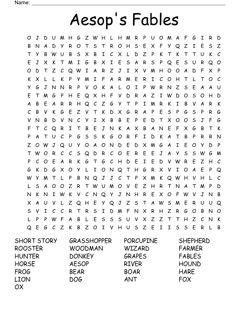Aesop's Fables Word Search
