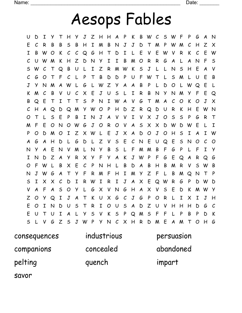 Aesops Fables Word Search