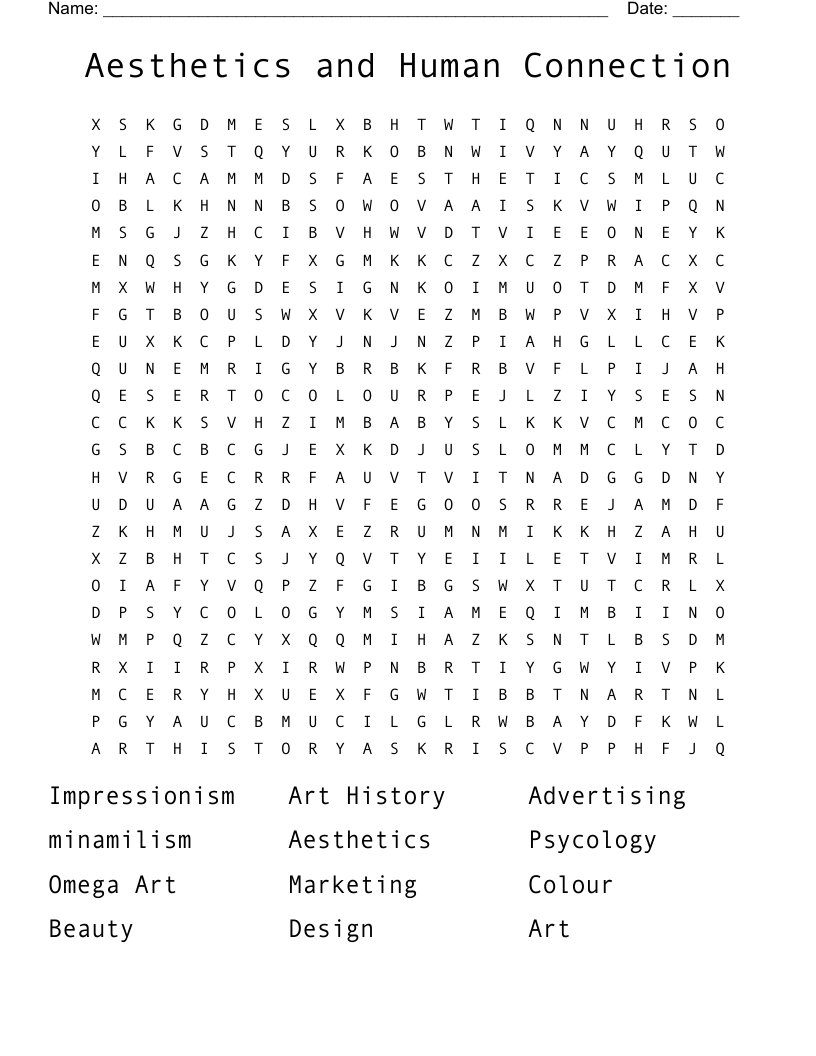 Aesthetics and Human Connection Word Search
