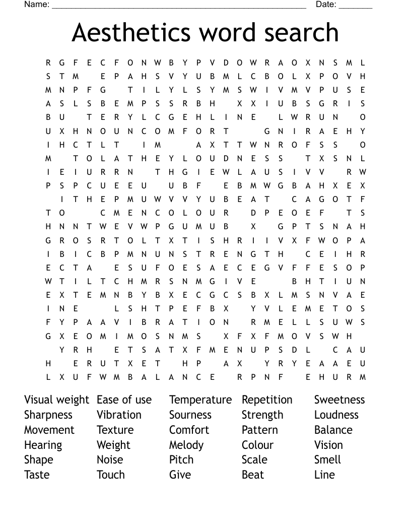 Aesthetics word search