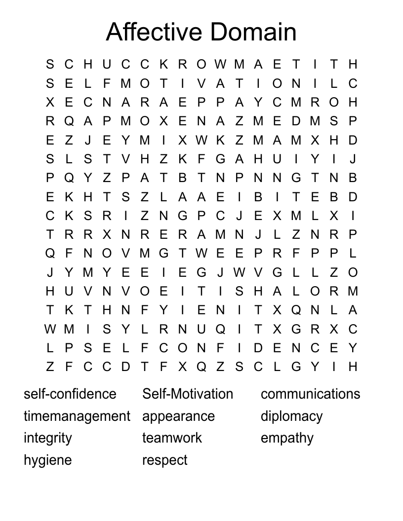 Affective Domain  Word Search