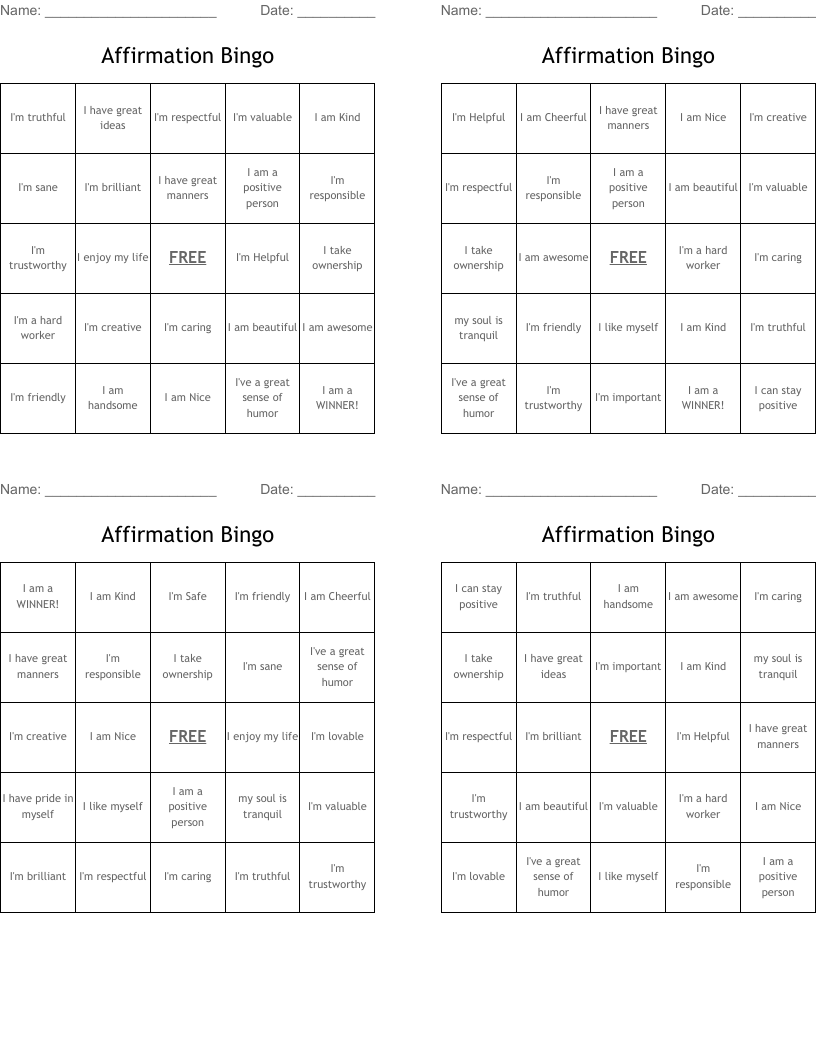 Affirmation Bingo