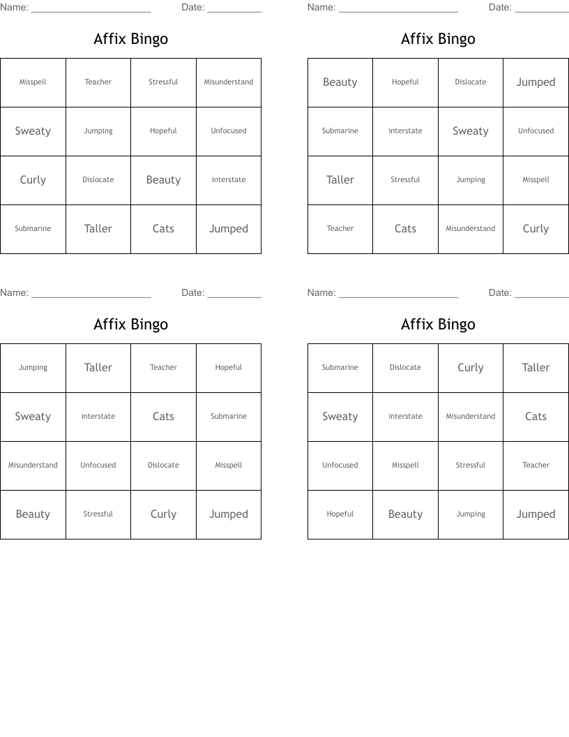 Affix Bingo