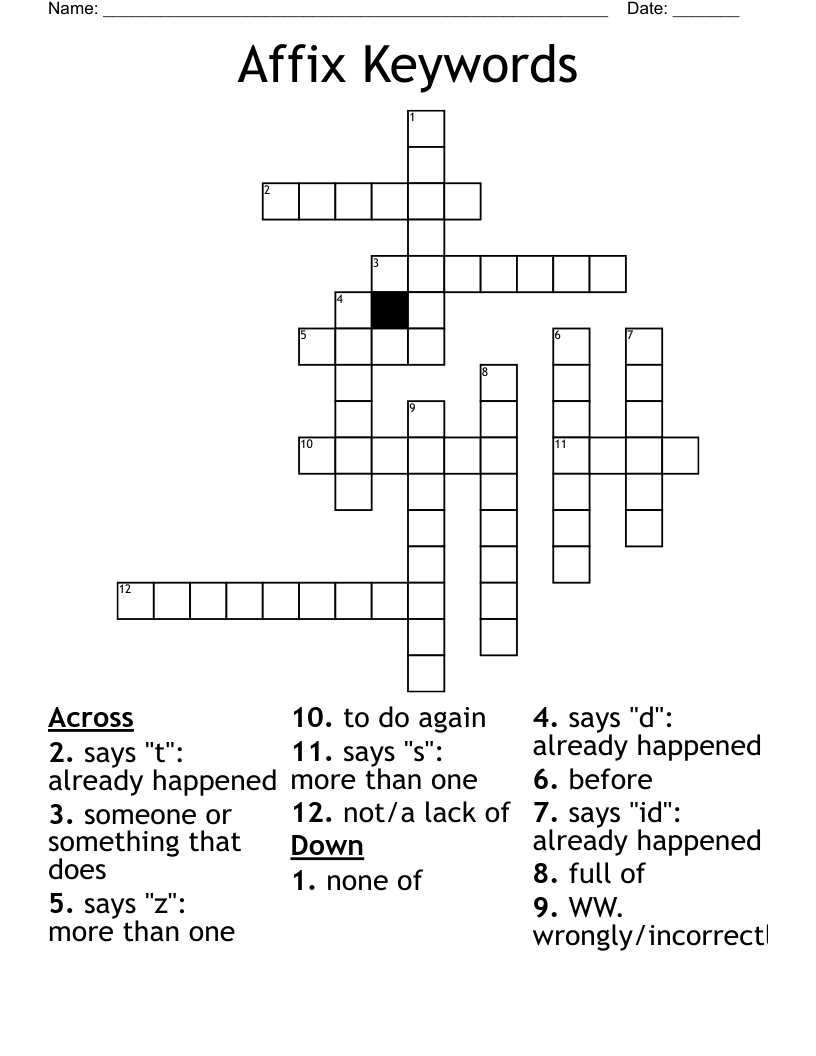 Affix Keywords Crossword