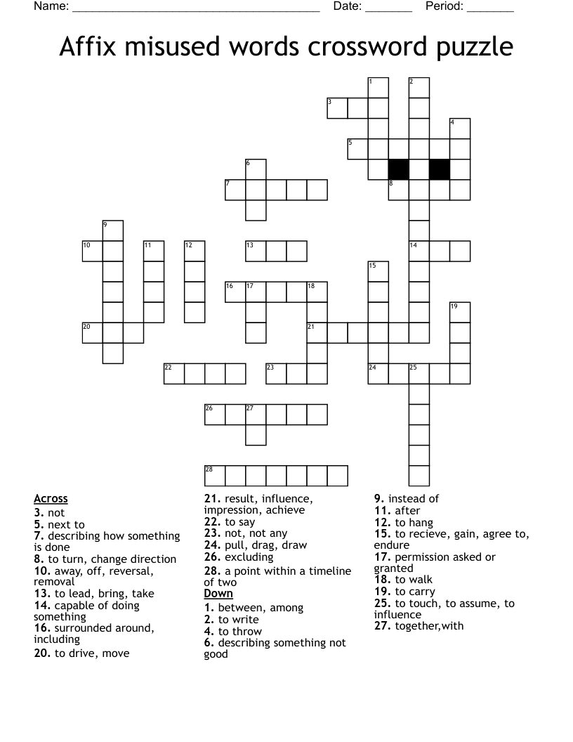 Affix misused words crossword puzzle