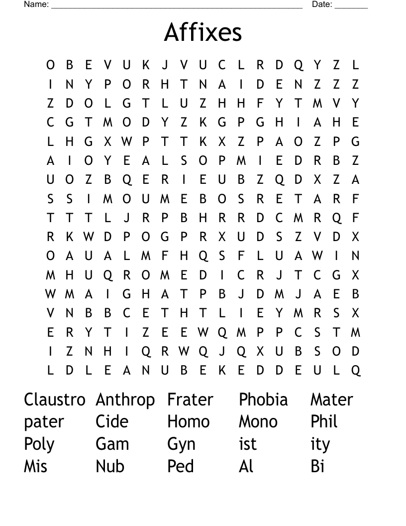 Affixes Word Search