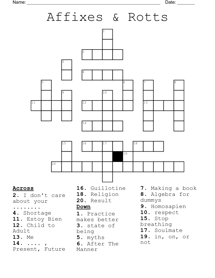 Affixes & Rotts Crossword