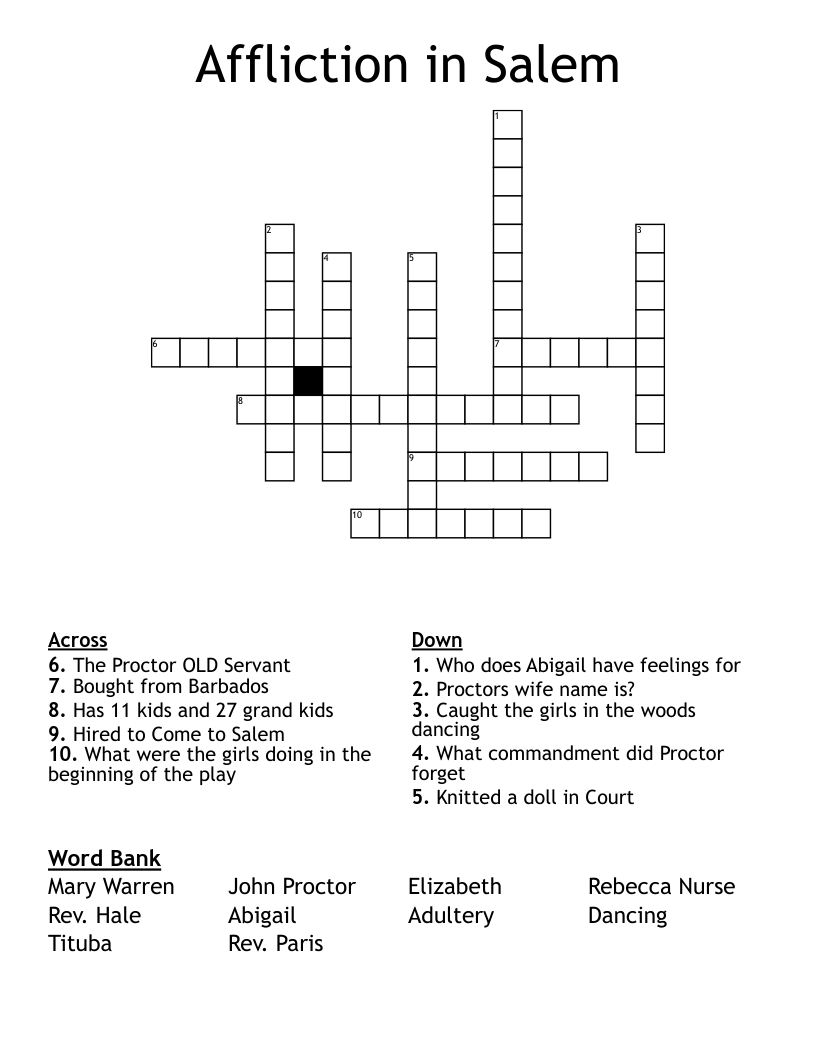 Affliction in Salem Crossword