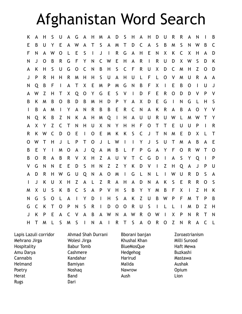 Afghanistan Word Search