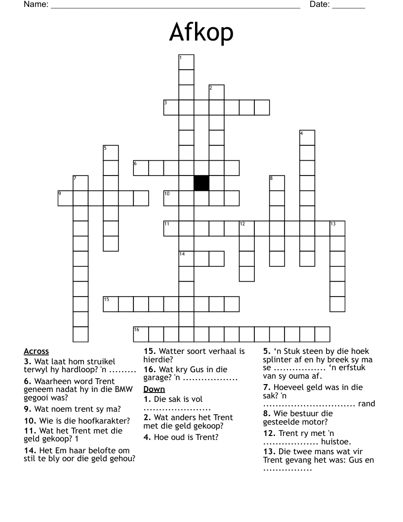 Afkop Crossword