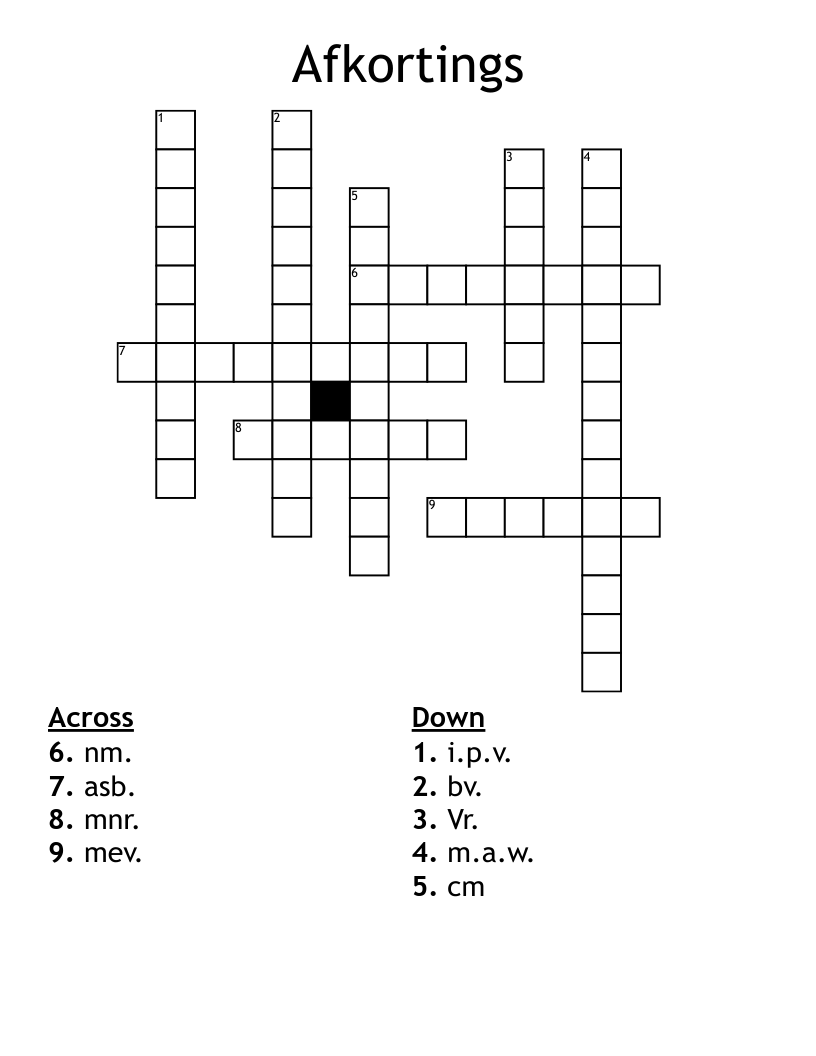 Afkortings Crossword
