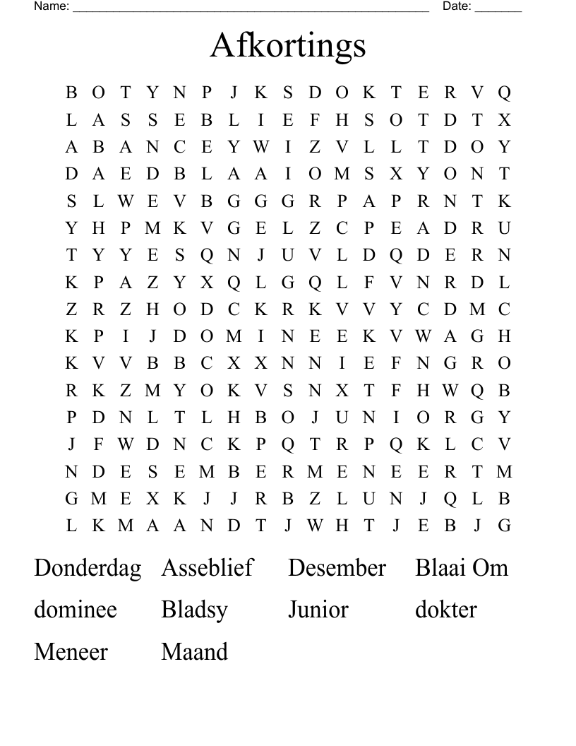 Afkortings Word Search