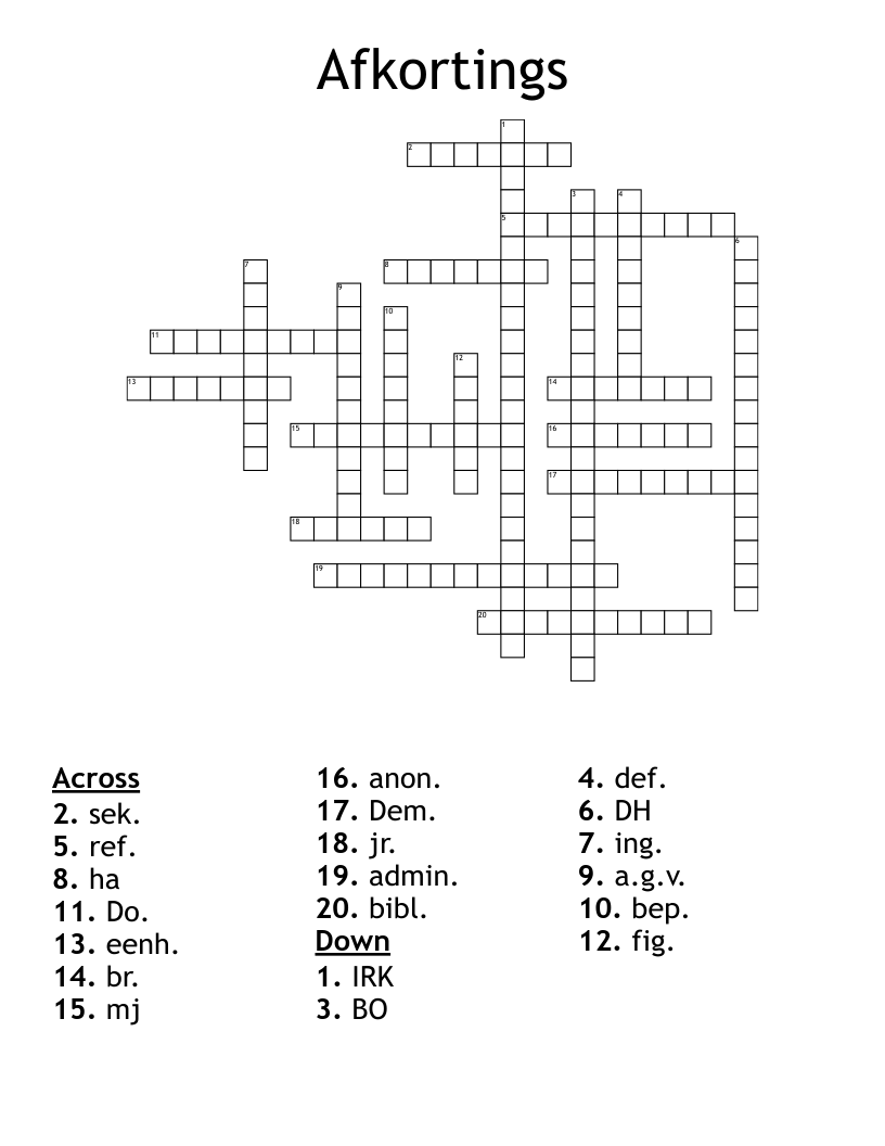 Afkortings Crossword