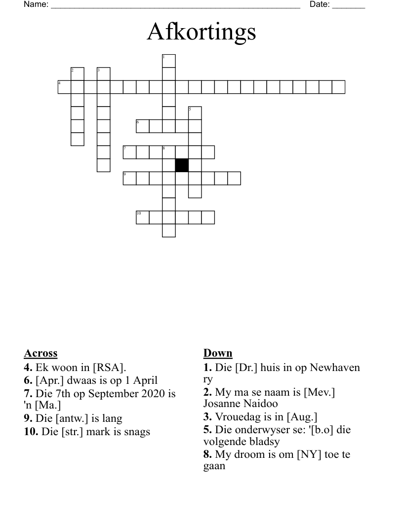 Afkortings Crossword