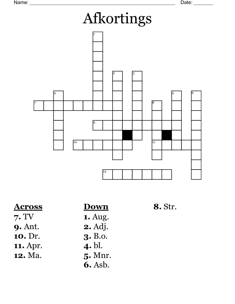 Afkortings Crossword