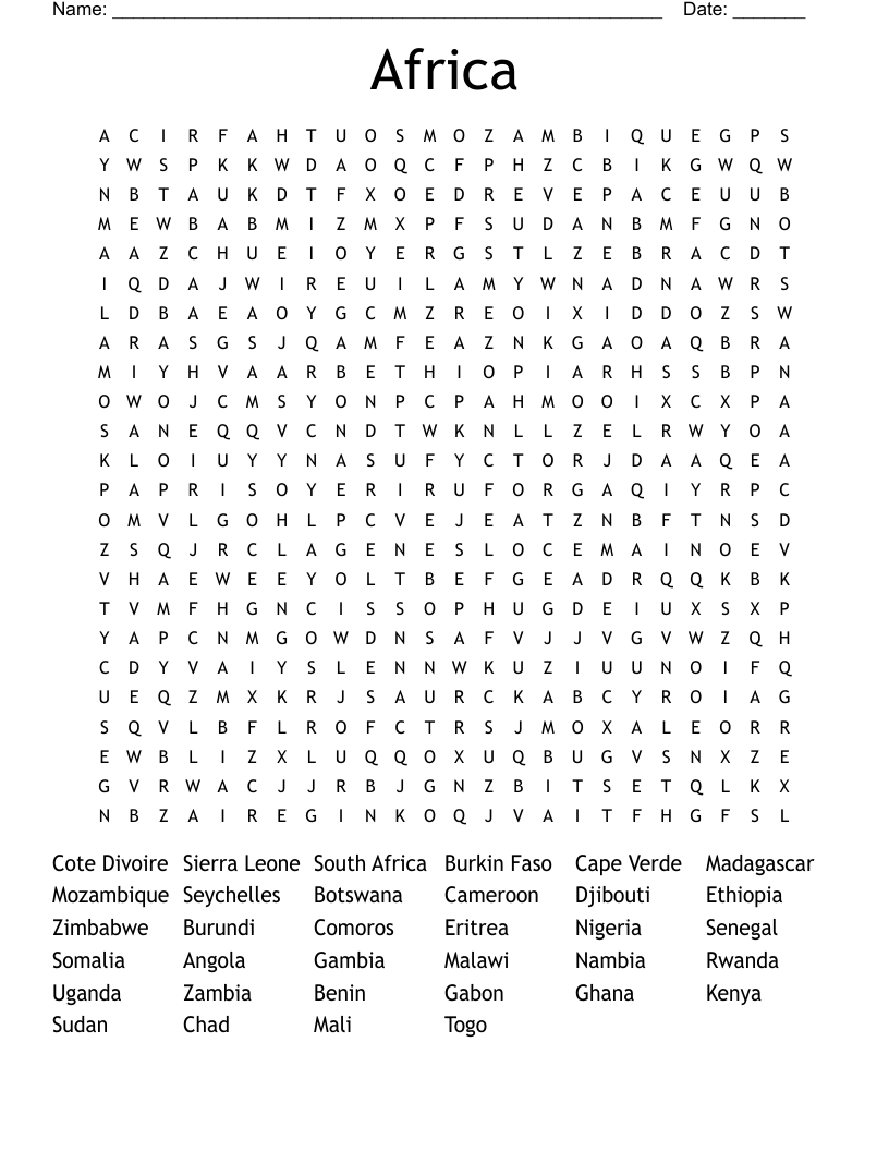 Africa Word Search