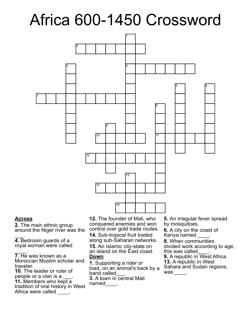Africa 600-1450 Crossword