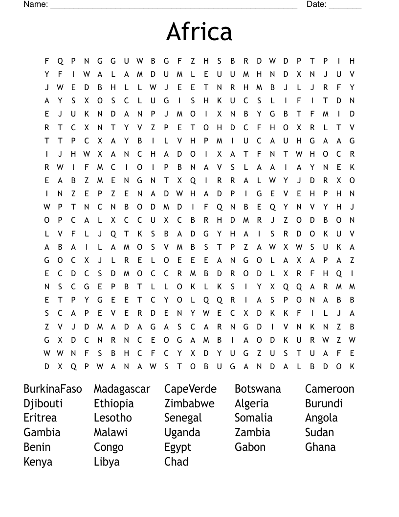 Africa Word Search