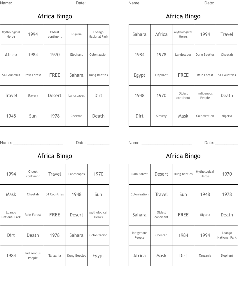 Africa Bingo