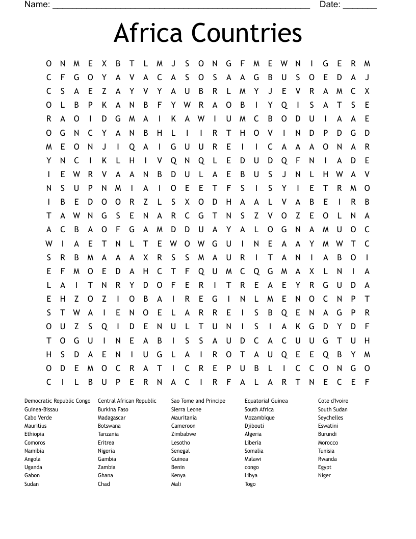 Africa Countries Word Search