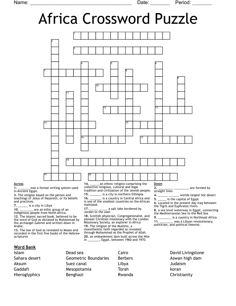 Africa Crossword Puzzle