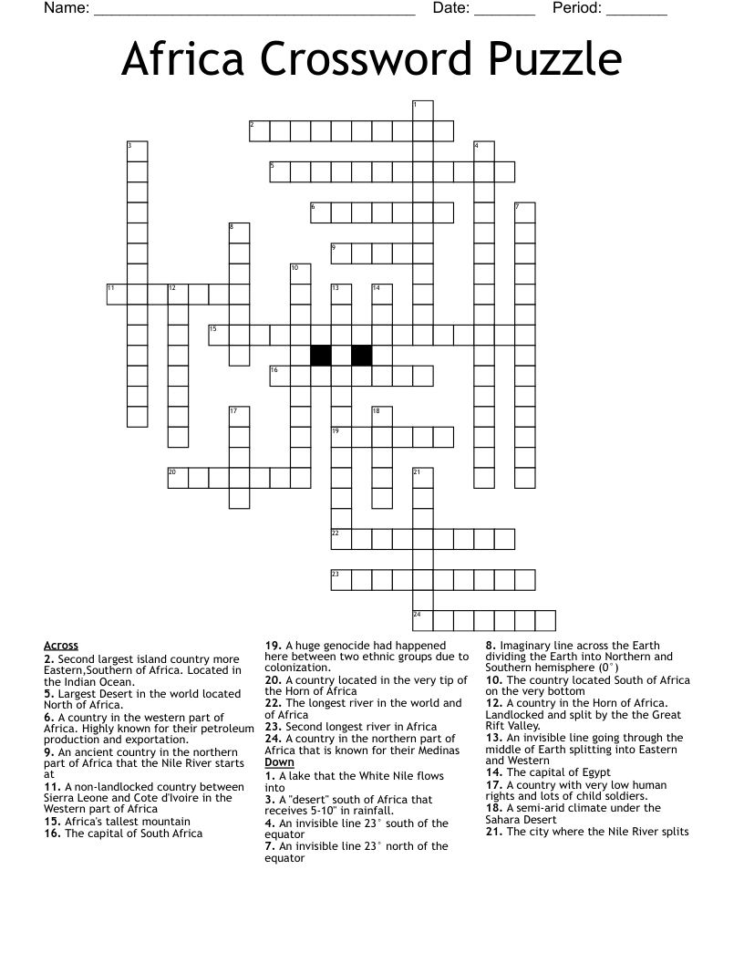 Africa Crossword Puzzle