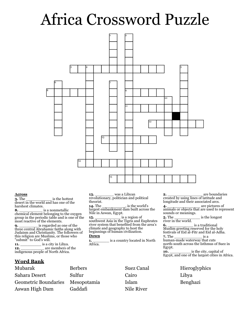 Africa Crossword Puzzle