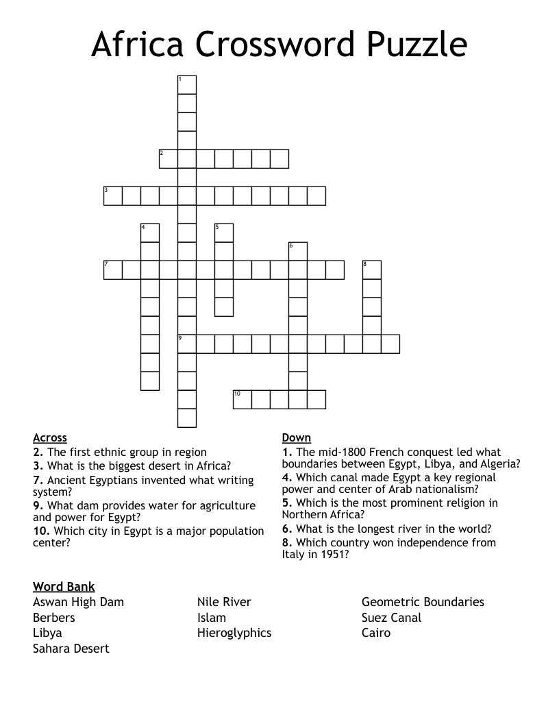 Africa Crossword Puzzle