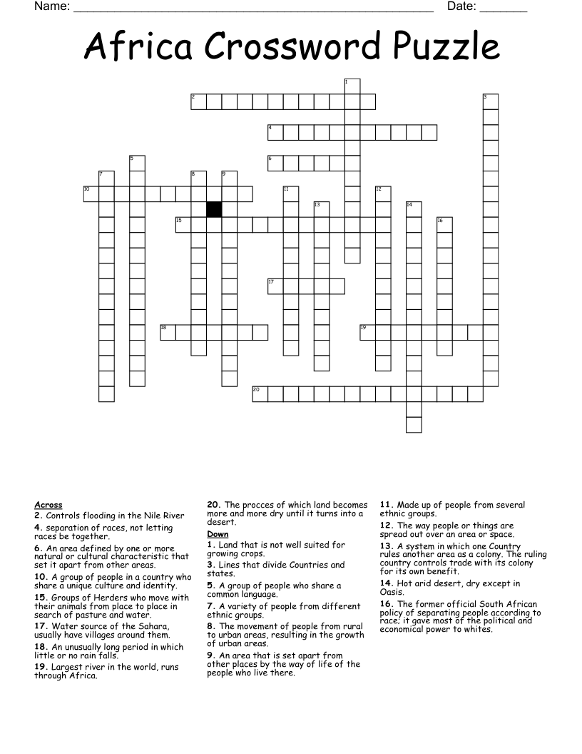 Africa Crossword Puzzle