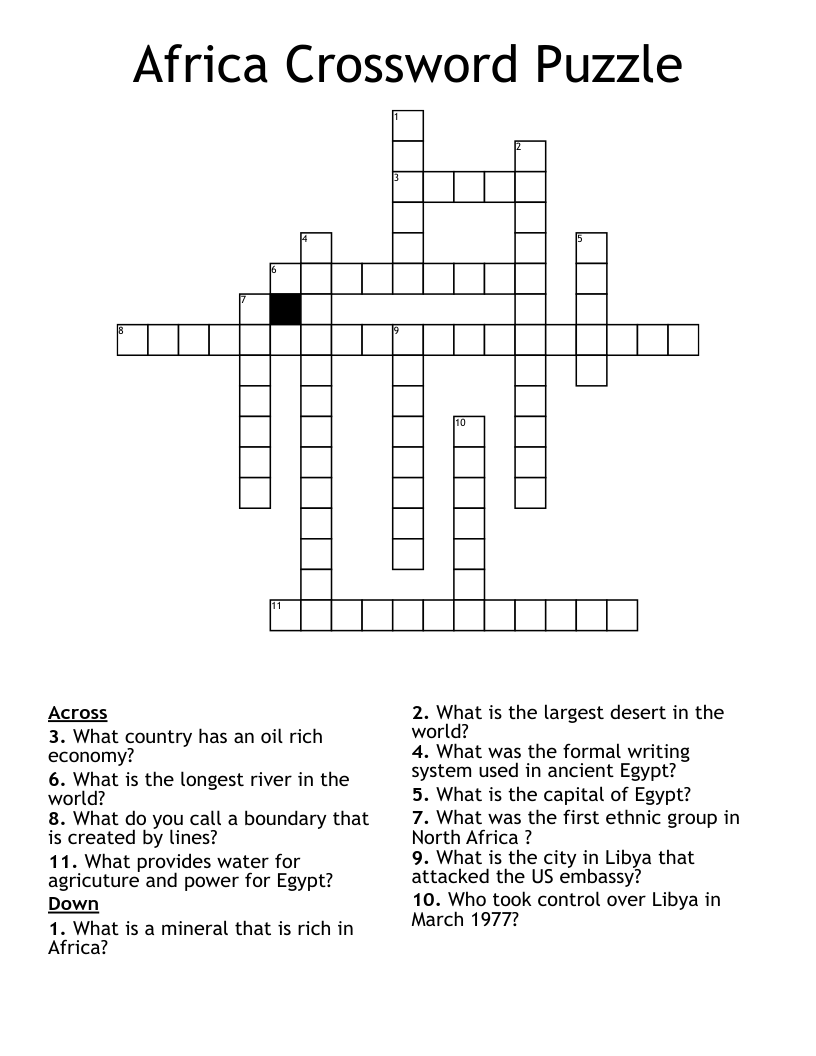 Africa Crossword Puzzle 