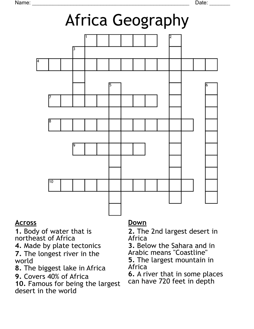 Africa Geography Crossword