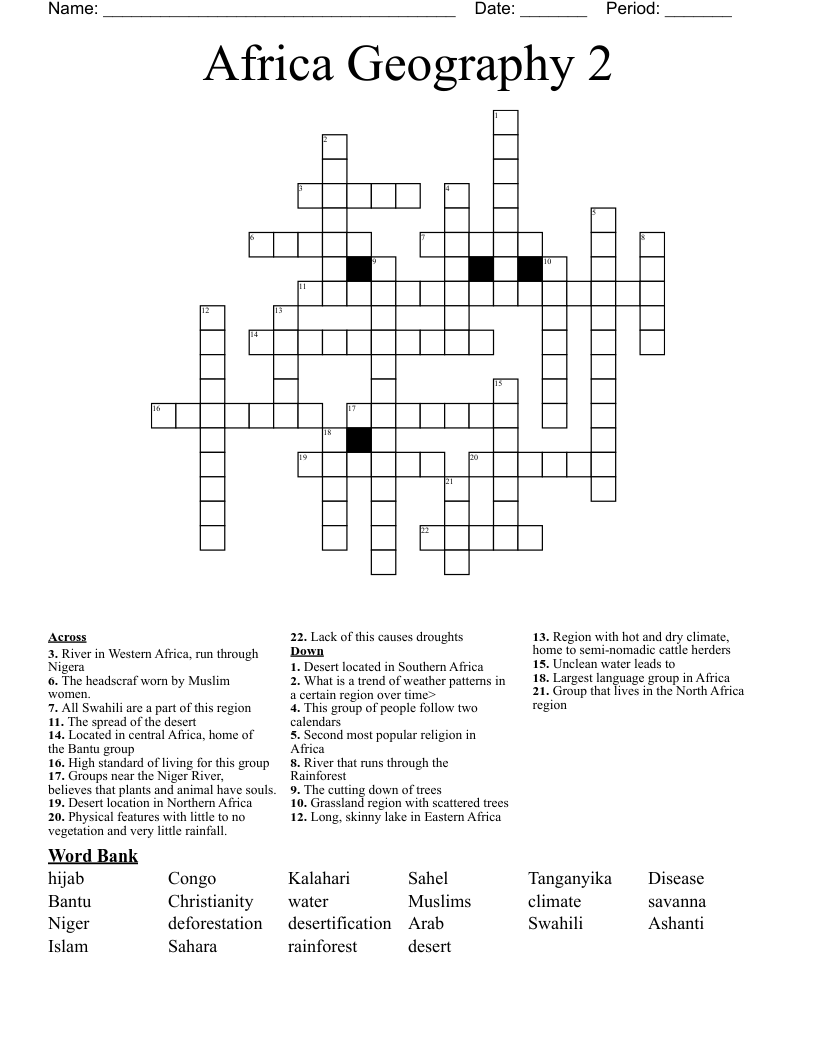 Africa Geography  2 Crossword