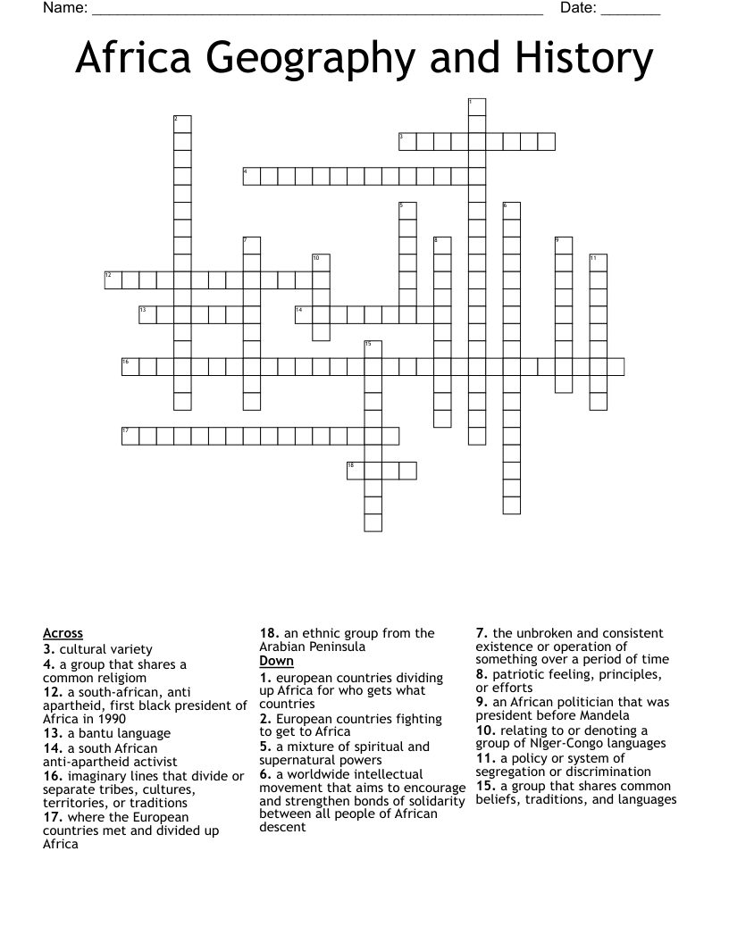 Africa Geography and History Crossword