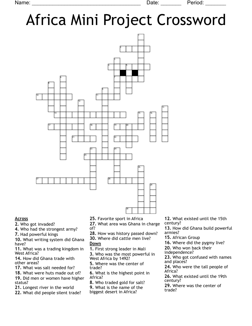 Africa Mini Project Crossword