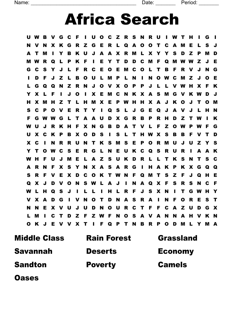 Africa Search Word Search