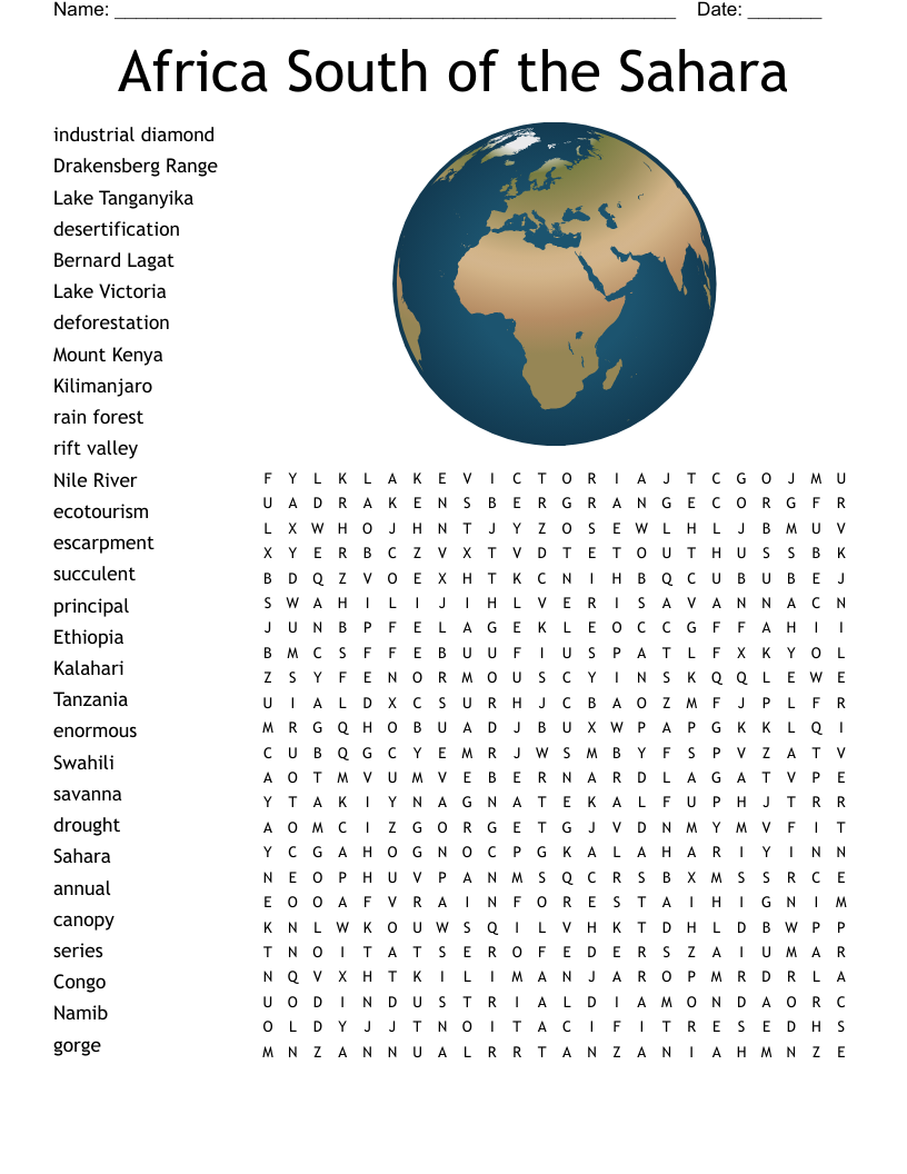 Africa South of the Sahara Word Search