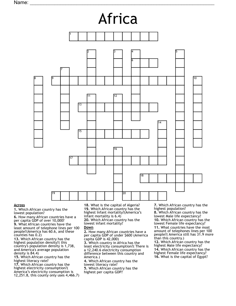 Africa  Crossword