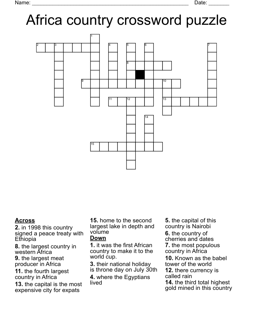 Africa country crossword puzzle