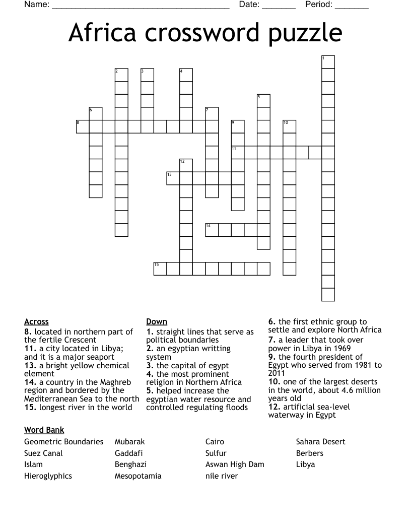 Africa crossword puzzle