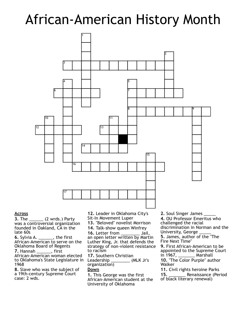 African-American History Month Crossword