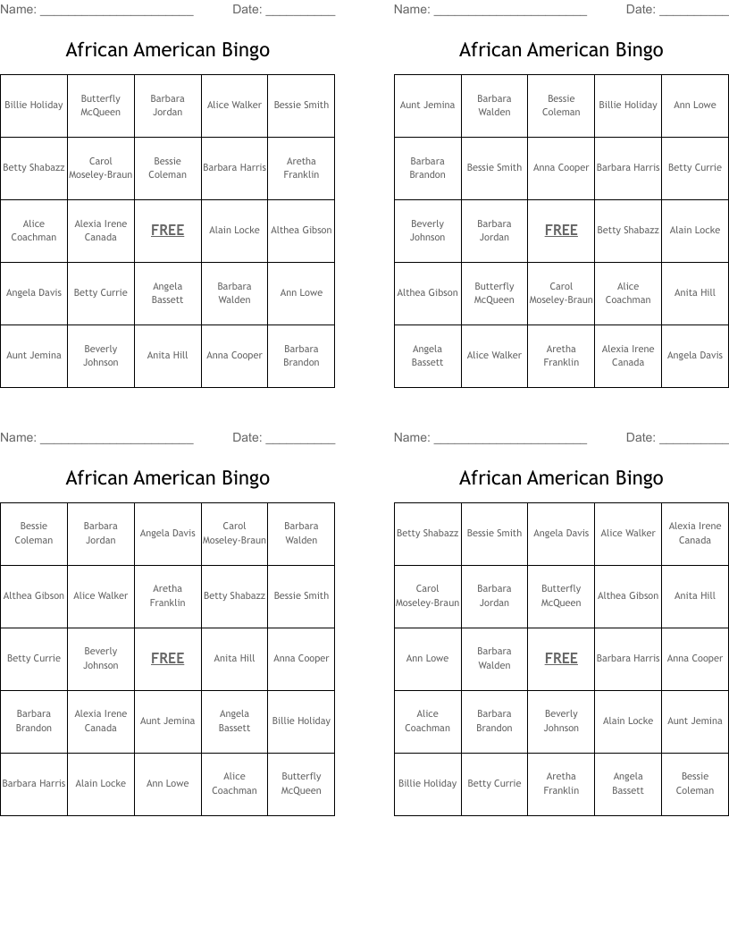 African American Bingo